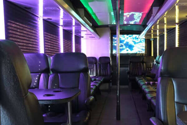 high-back seats on a party bus